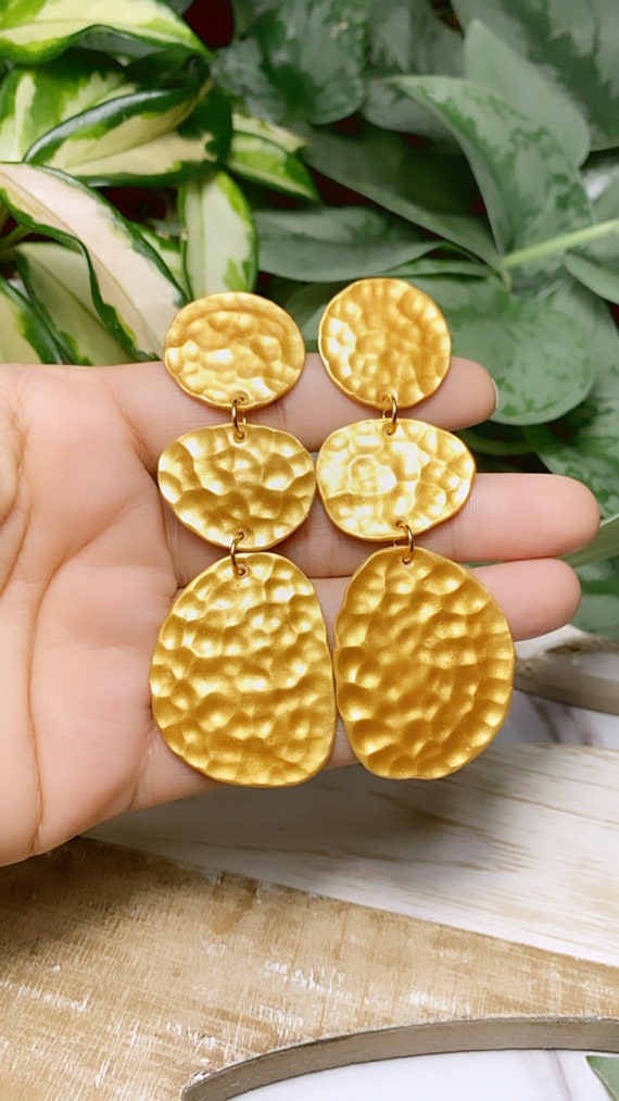 Hammered Metallics collection pebbles Statement Earrings Metallic Silver leaf statement