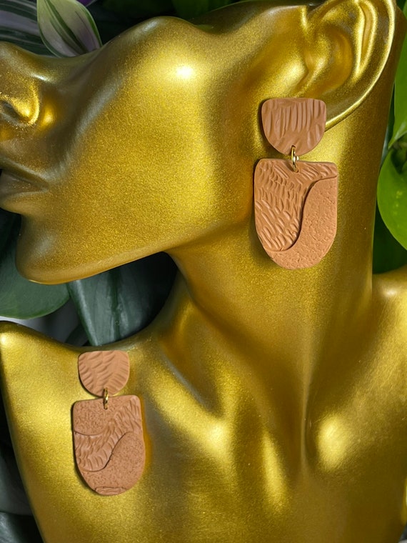 Mod Art Glam Camel Geometric Solo Small studs Hypoallergenic Statement Earrings Clay Jewelry