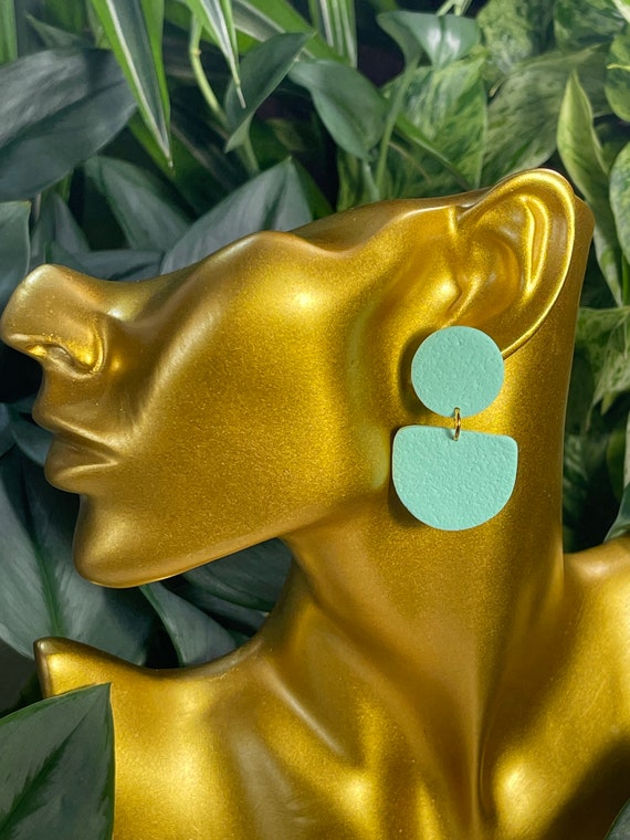 Complexed Simplicity Collection Statement Earrings Small Clay Jewelry Mint Teal Aqua Sea Foam