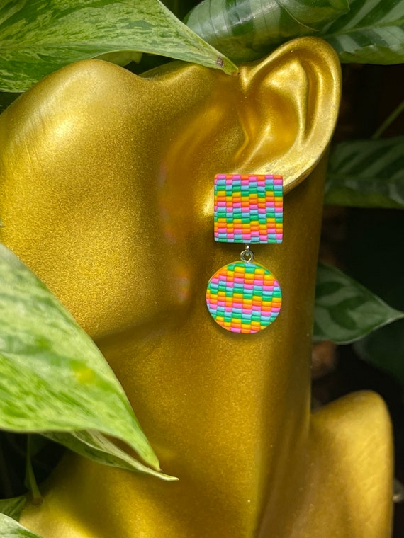 Complexed Simplicity Collection Statement textured Earrings Small Clay Jewelry pink orange blue yellow greenGold Clay Beads