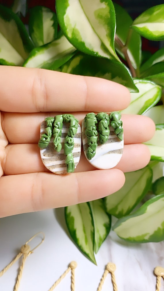 Oasis Collection Hoya compacta Stud Statement Earrings granite plants plant lady bold unique ooak