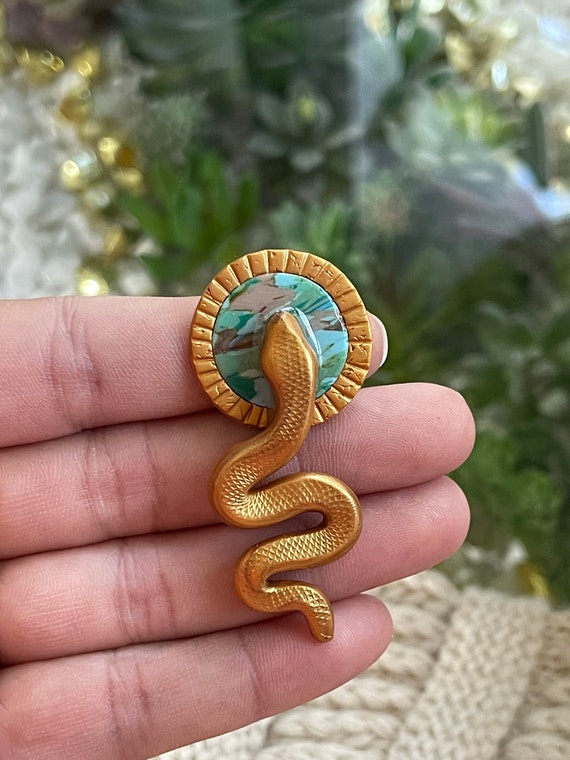 Turquoise Snake Brooch Pin