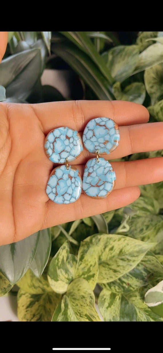 Turquoise Kingman Spiderweb Dream Collection Oversized Mega Statement Earrings Clay Jewelry Lightweight Unique Vintage Look