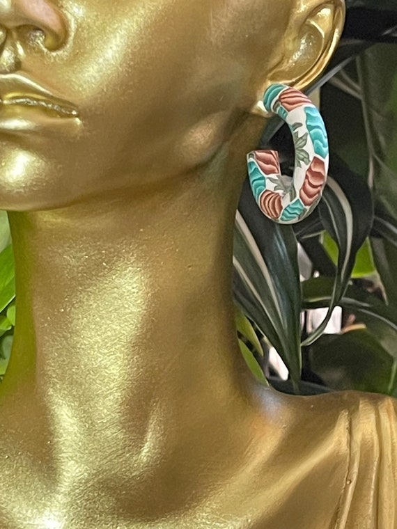 Fidget Collection Statement textured Earrings hoops Small rust teal mustard Clay Jewelry Gold Clay Beads arch interactive