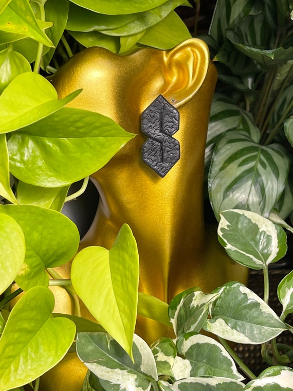 Super S Graffiti Studs Statement Earrings Black textured gold cool s 90s pointy s Large