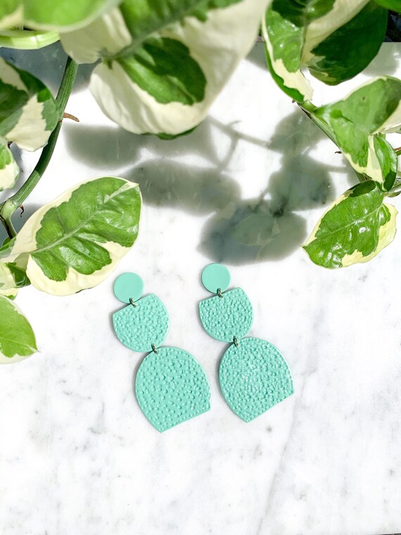 Miami Mint Aqua Large Statement Earrings Clay Jewelry