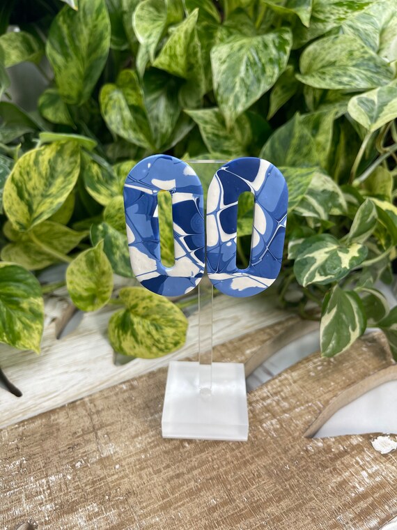 Tie Dye Summer Collection Limited Edition Shibori Statement Earrings Clay Jewelry Lightweight Unique Tie Dye BLUE and White