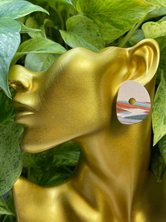 Complexed Simplicity Fall multicolor Statement textured Earrings Medium Clay Stud green,orange cream gray
