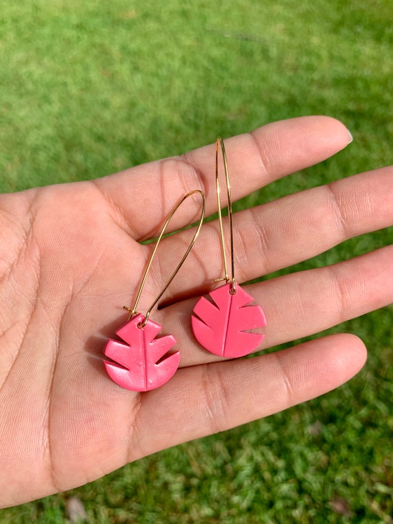 Small Palm Hand Cut Earrings hooks gold silver gold Pink coral watermelon