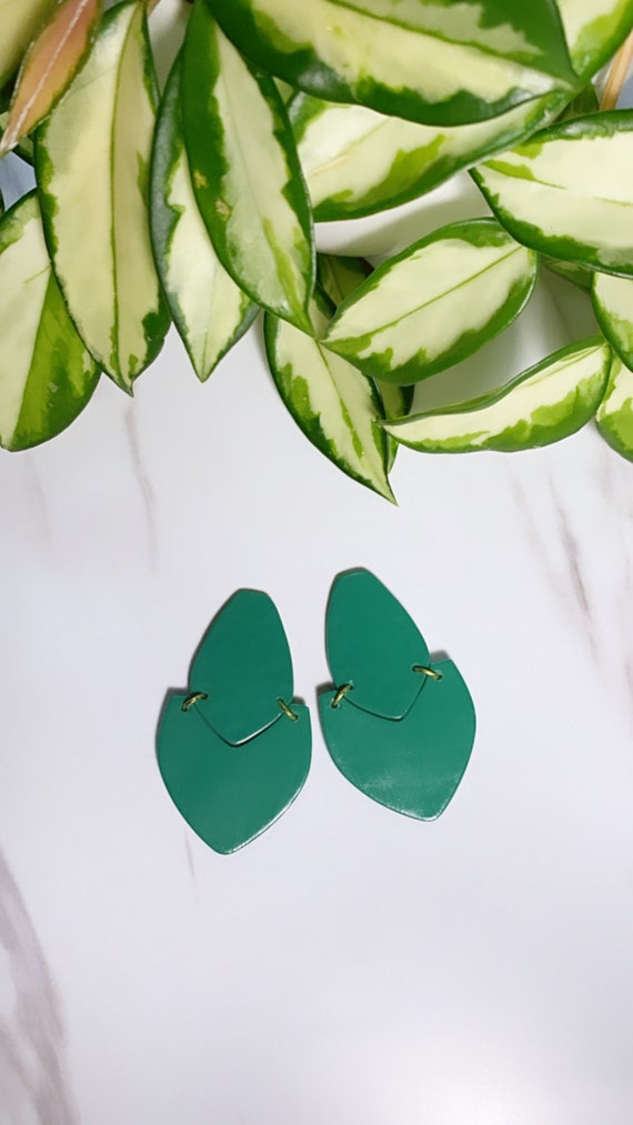 Not So Plain Jane Collection Emerald teal stud Statement Earrings Clay Jewelry Green