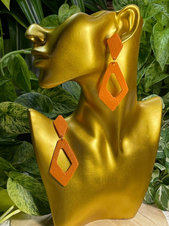 Not So Plain Jane Open Window Geometric Collection Statement Earrings Clay Jewelry Sunkist Orange