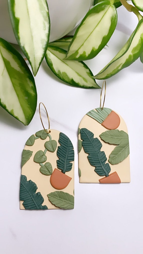 Oasis Collection terra cotta pots Statement Earrings gold or silver hook made to order plants plant lady bold unique ooak Ecru green olive