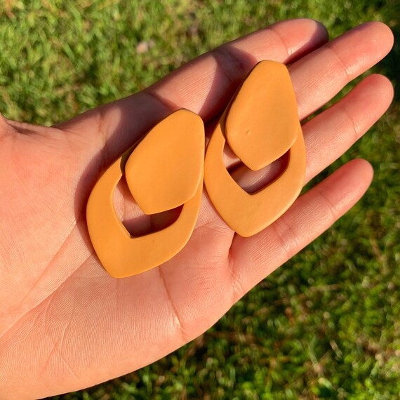 Young in Mustard minimalist modern large stud Statement Earrings Clay khaki autumn fall