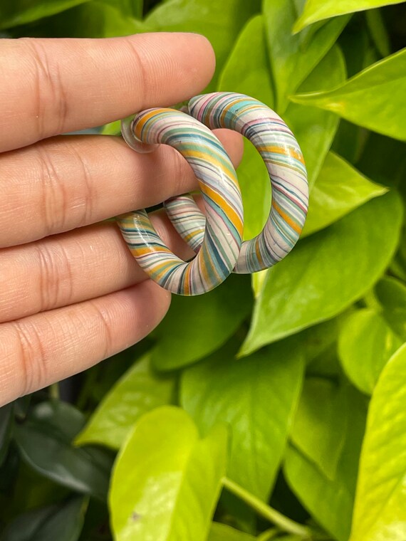 Striped Hoops 1” Collection Statement Earrings Clay Jewelry multi colored pastel