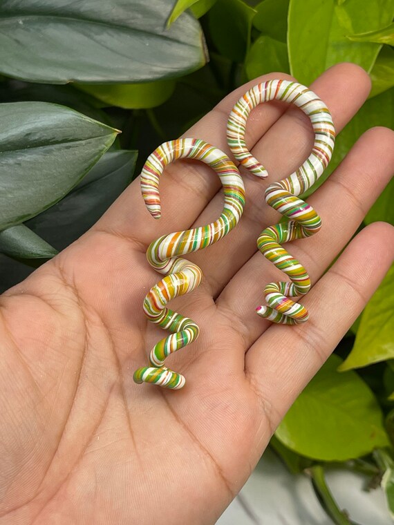 Gauge spiral Earrings Custom Statement beads Dangles Gold sz 2 6mm 8mm plug spacers