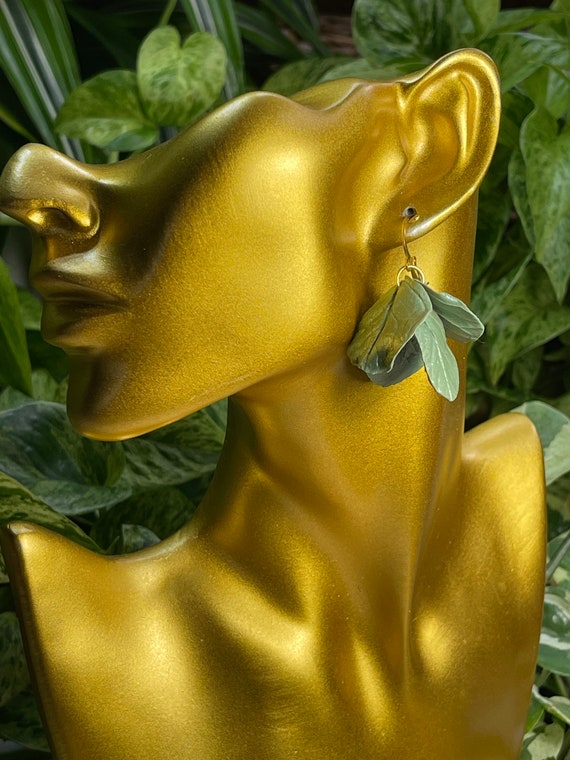 Fiddle leaf fig statement earrings Gold leaf dangle statement