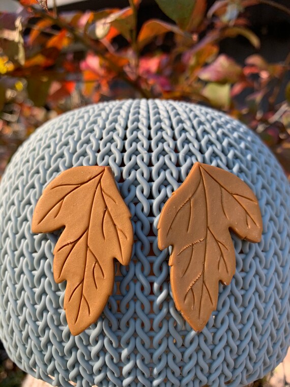 Autumn in Gold Statement Earrings Leaf Clay
