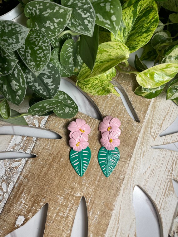 Bahama mama Small Leilani tropical island collection Statement Earrings Hand cut Leaf Dangles flowers