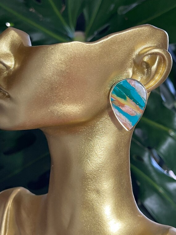 Fall Tropicals collection oyster turquoise Statement Earrings Clay Jewelry Organic Art Bobo chic concrete