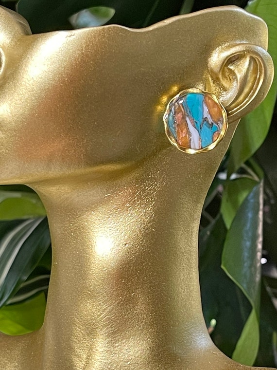 Fall Tropicals collection oyster turquoise Statement Earrings Clay Jewelry Organic Art Bobo chic concrete