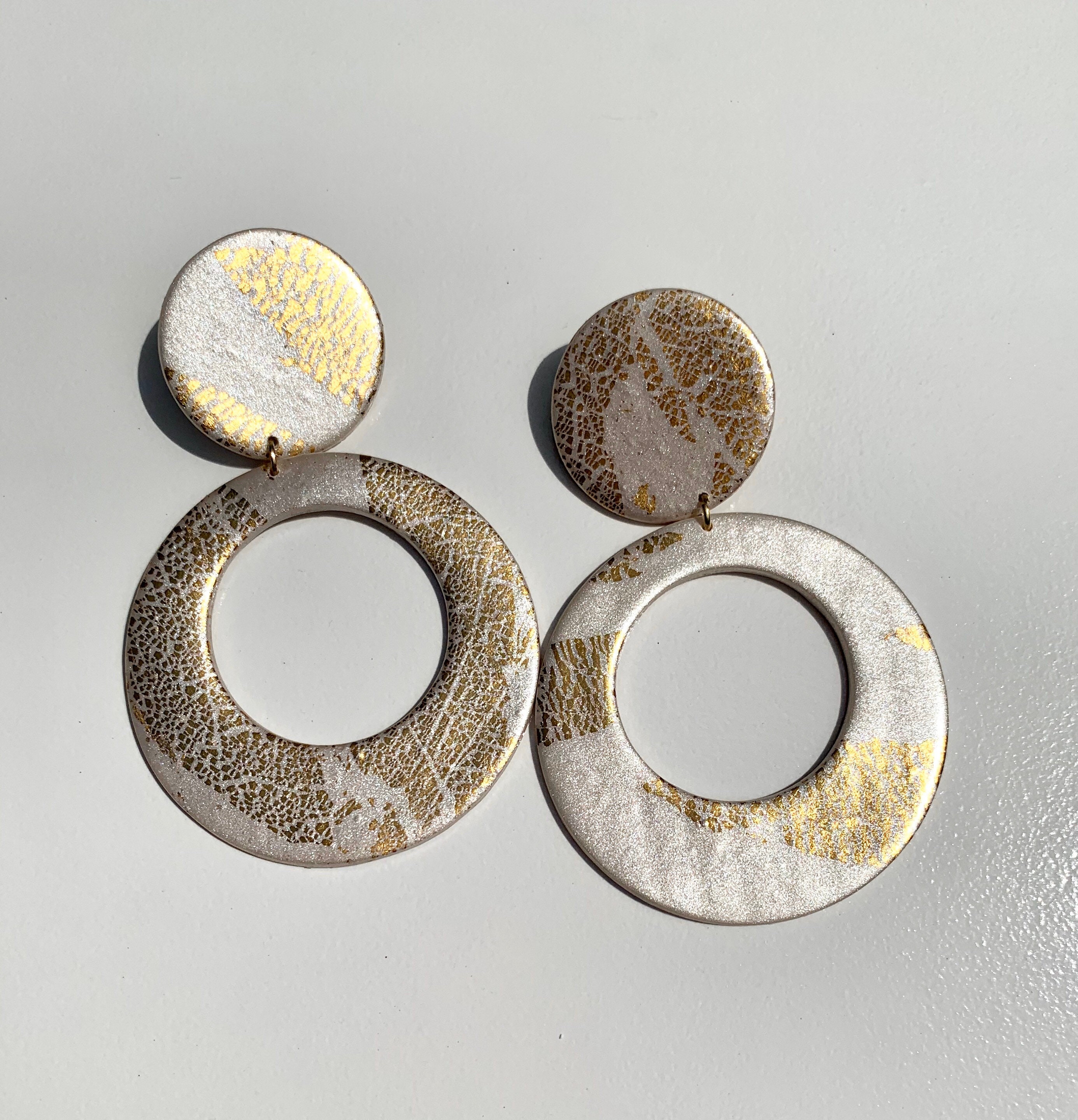 Pearlie Gold foil collection Statement Earrings Large Circles Dangles