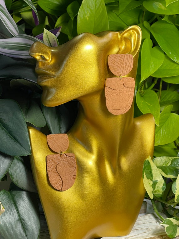 Mod Art Glam Camel geometric Large studs Hypoallergenic Statement Earrings Clay Jewelry