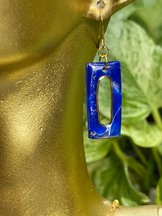 Lapis Faux Stone Bar Ball dangle Collection Statement Earrings Clay Jewelry Lightweight Gold pearl Translucent Geode Lace Agate