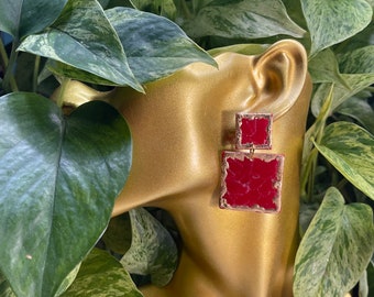 Ruby Dream Collection gilded edge Small Statement Earrings Clay Jewelry Lightweight Unique Vintage marbled