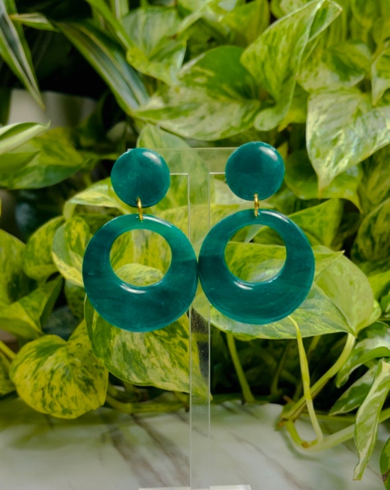 Emerald Green Dream Collection Limited Edition Statement Earrings Clay Jewelry Lightweight Unique Vintage Look
