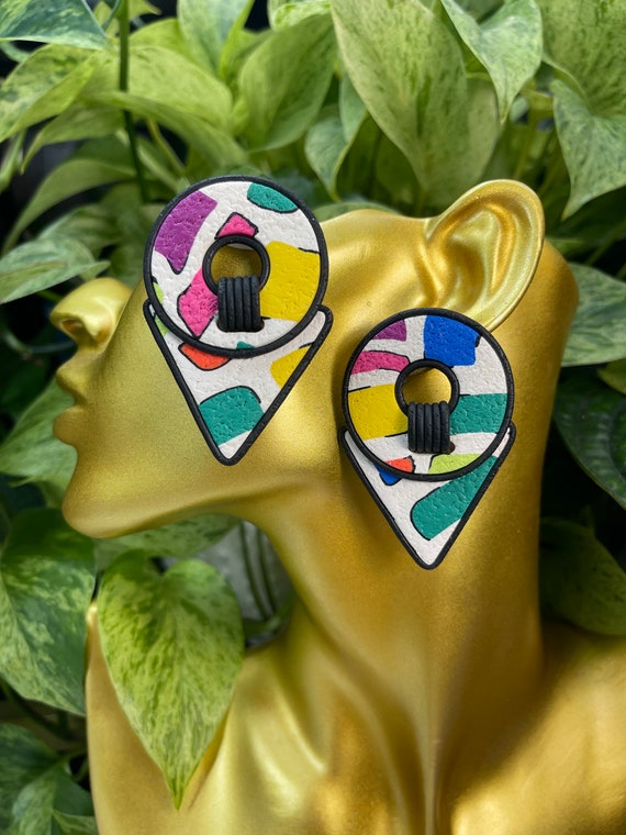 Nessa 90’s pop inspired Statement Earrings polymer Clay you can ask for clip ons  dangle minimalist