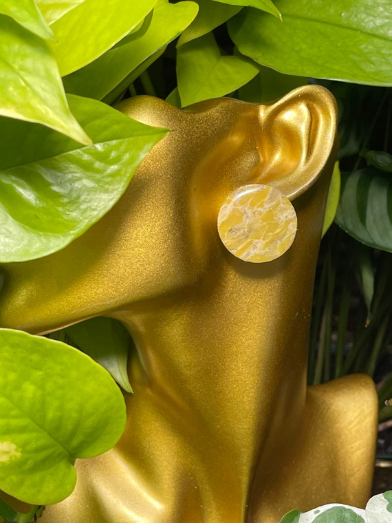 Lemon Quartz Large stud faux stone yellow translucent Statement stud Earrings Resin Coated