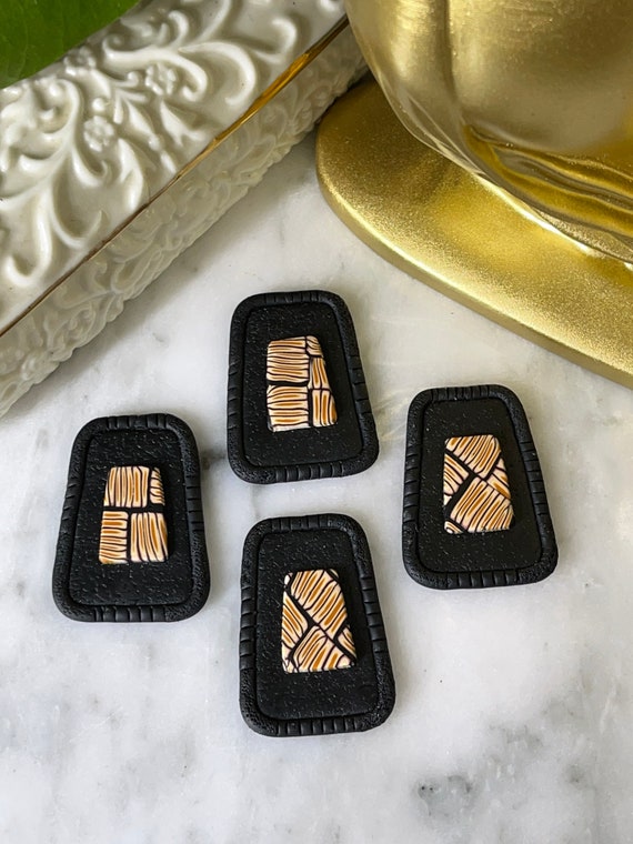 Tribal Print Life’s Journey Collection Statement Earrings Clay Handcrafted Dangles Black White Chartreuse Hoops small