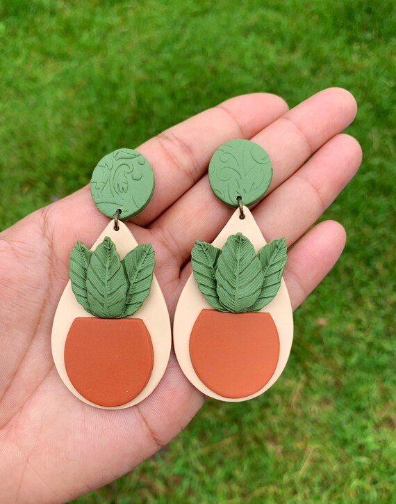 Oasis Collection Statement Earrings stud dangle made to order Custom granite plants plant lady bold unique ooak
