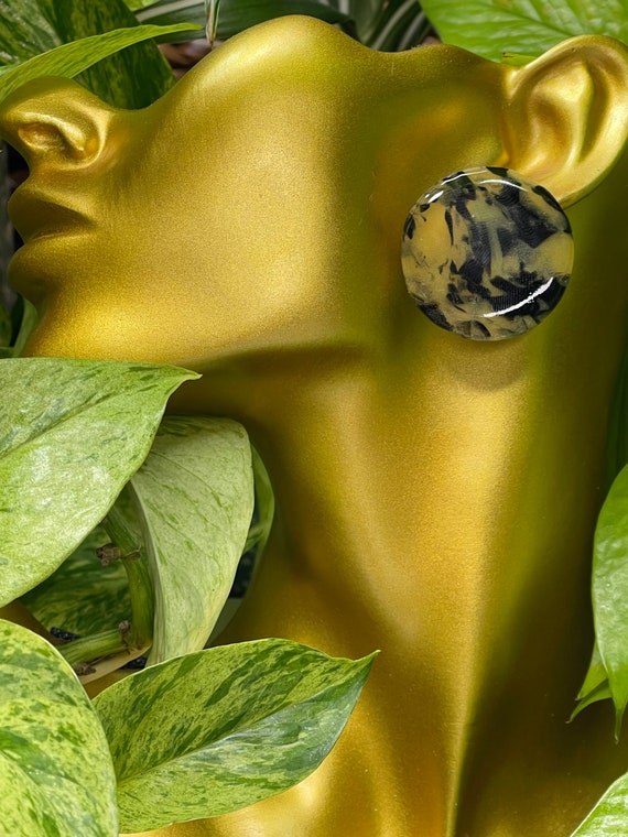 Tortoise Shell Statement Earrings Clay Handcrafted Dangles gold