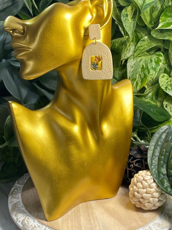 Not So Plain Jane Open Window Fall Leaves Pumpkin Collection Statement Earrings Clay Jewelry Orange green gold Cream