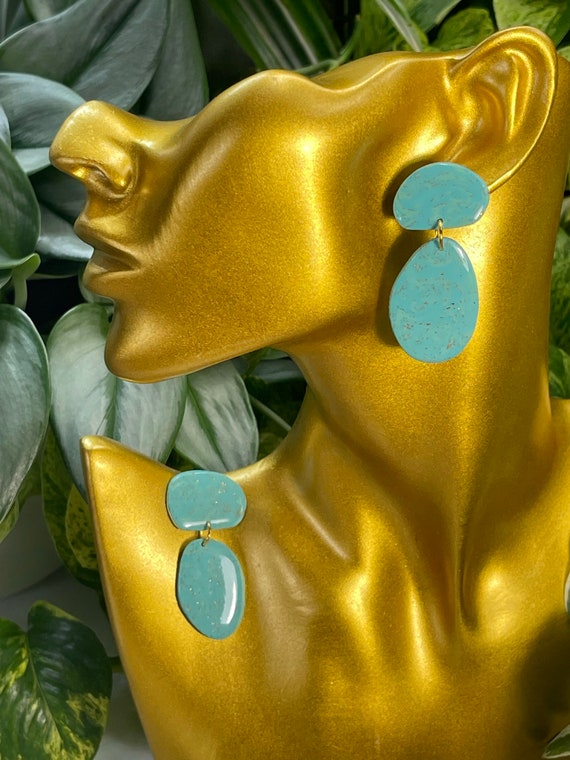 Turquoise Dream Collection Oversized Mega Statement Earrings Clay Jewelry Lightweight Unique Vintage Look