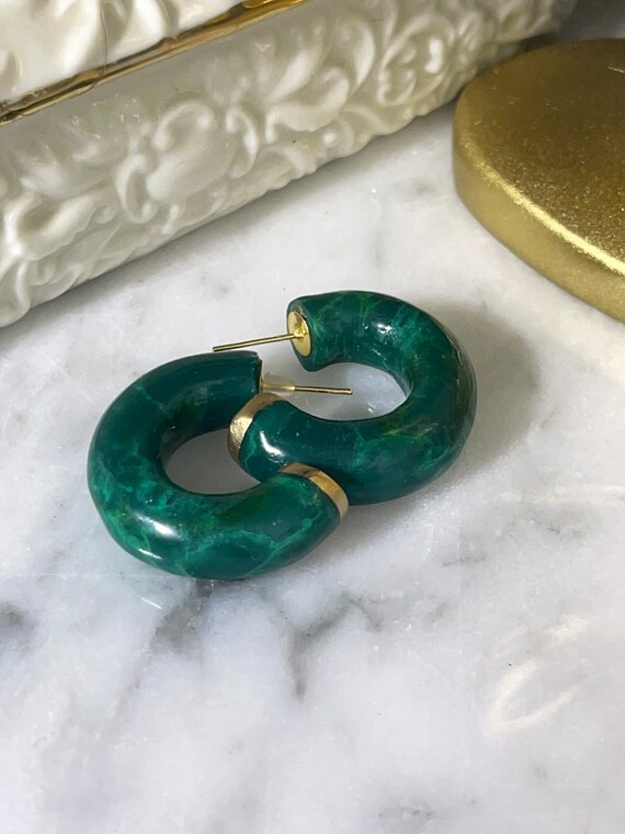Emerald Jade Chunky Hoops faux stone Collection Statement Earrings Clay Handcrafted marble Small gold Hoops