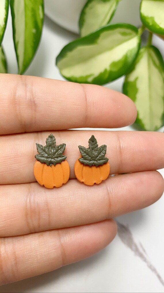 Made to order Studs Pumpkin statement Earrings Burnt orange Olive green autumn fall