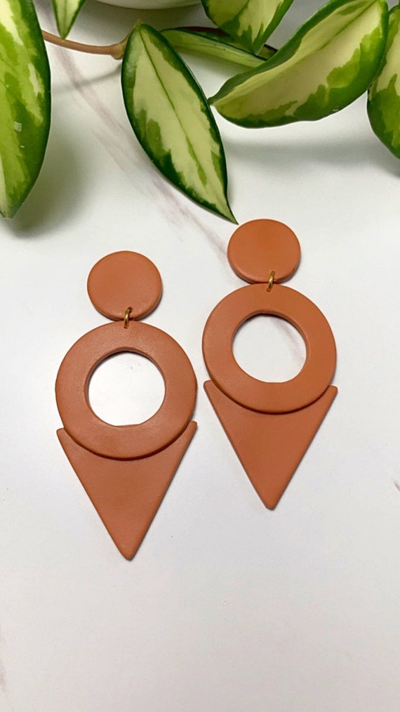 Nessa 90’s inspired Terra-Cotta Statement Earrings Fall polymer Clay clip ons dangle granite minimalist