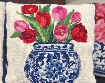 Blue and White Tulip Pillow