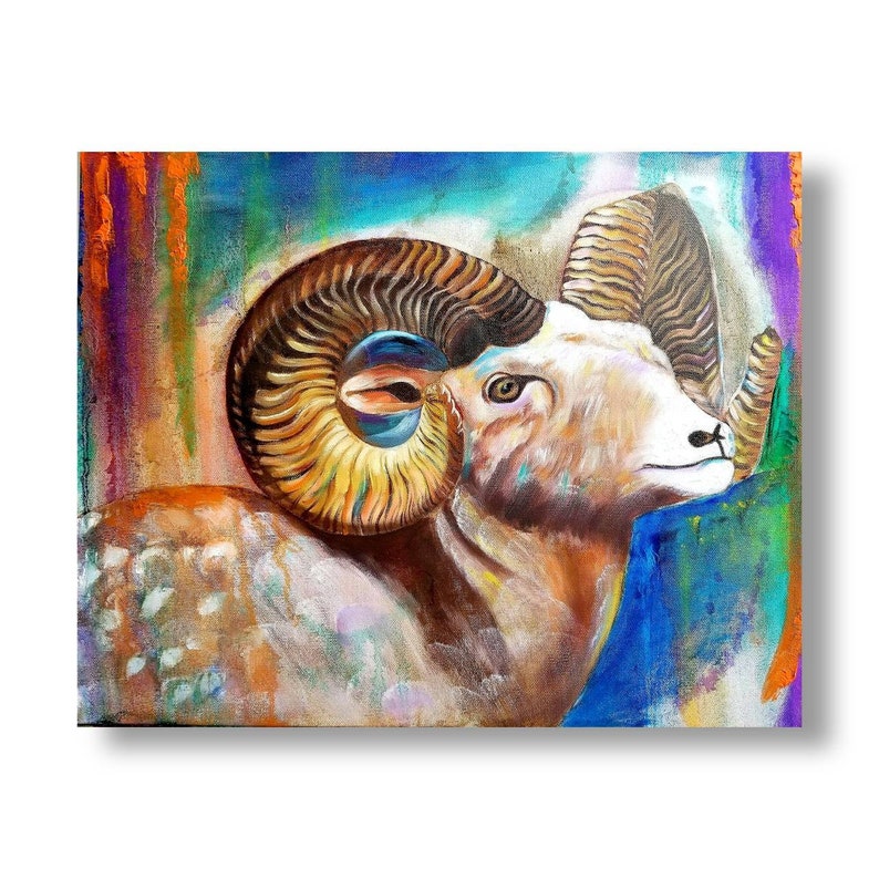 ram wall art, animal painting Ram painting