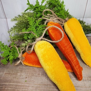 Zanahorias aterciopeladas, conjuntos de zanahorias, decoración de primavera, decoración de Pascua, rellenos para cuencos