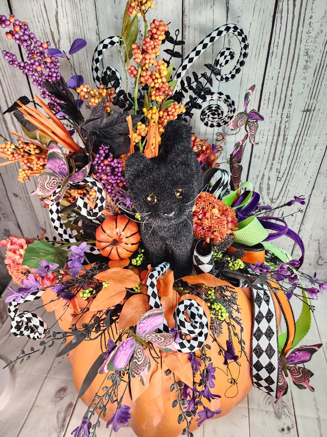 Halloween Black Cat Pumpkin Decor, Front Porch Decor, Black Cat, Fall