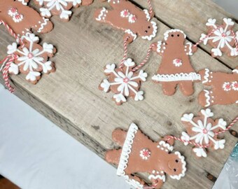 Claydough gingerbread garland, gingerbread snowflakes, faux gingerbread cookie garland