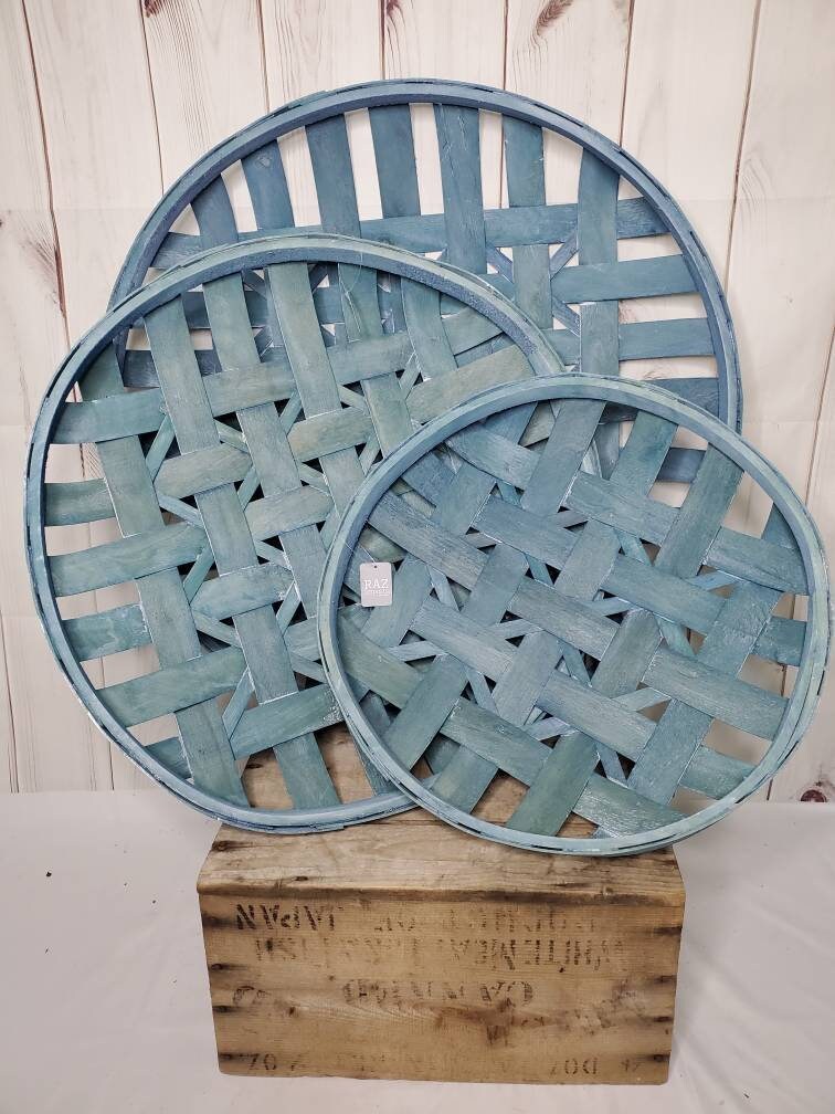 set of 3 tobacco baskets Firstofakind Basket - Large Decorative Round Tabletop Use as a unique storage option 3/Set Natural Round Tobacco Baskets