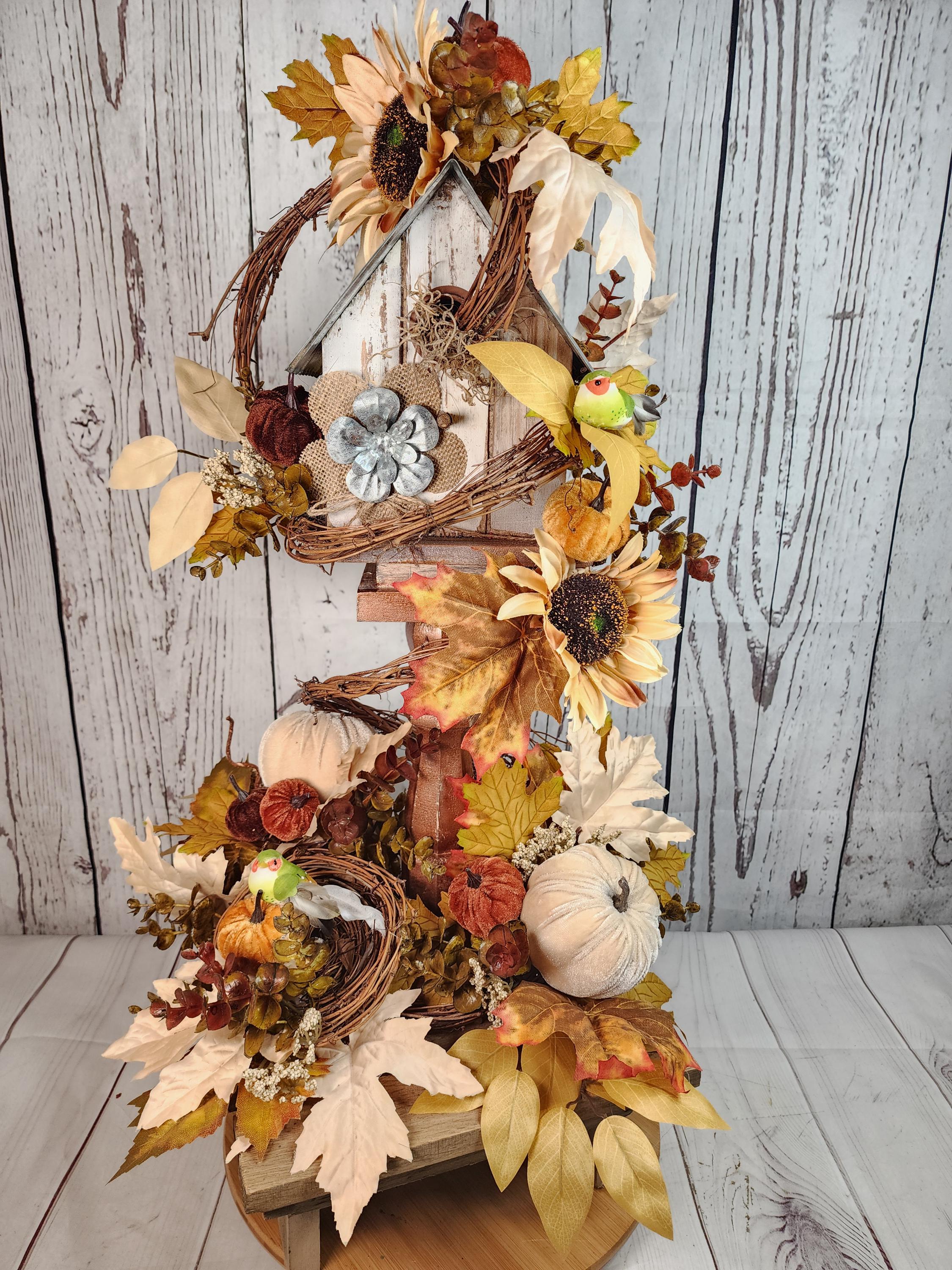 Fall bird house centerpiece, housewarming gift, fall wedding decor, bird house decor, fall shower decor, rustic home decor for fall