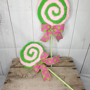 Lollipop wreath embellishment, faux candy attachments, candy decor, pink, green, watermelon lollipop, yarn pops, Easter, Baby shower decor