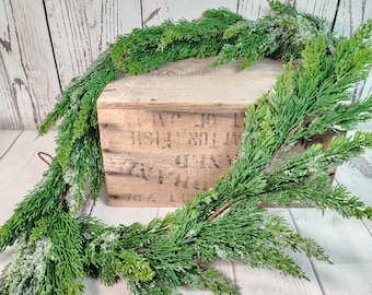 real touch frosted cedar garland, greenery garland, holiday decorating. tree trimming, cedar garland, mantel decor