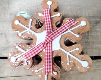 Gingerbread snowflake cookie, resin gingerbread cookies, wreath attachments, faux cookie décor, tree ornaments, package tie ornaments