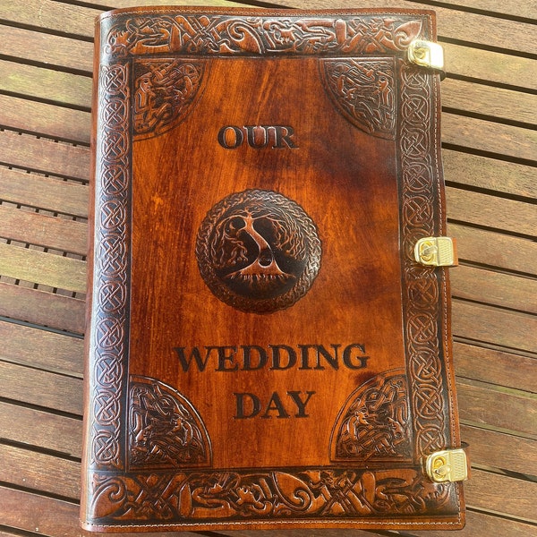 Wedding Album Individually Handmade in Brown leather - Embossed with Tree of Life & Our Wedding Day